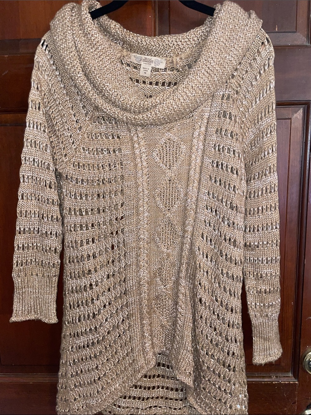 Vintage America Open-Knit Cowl Neck Sweater - Beige